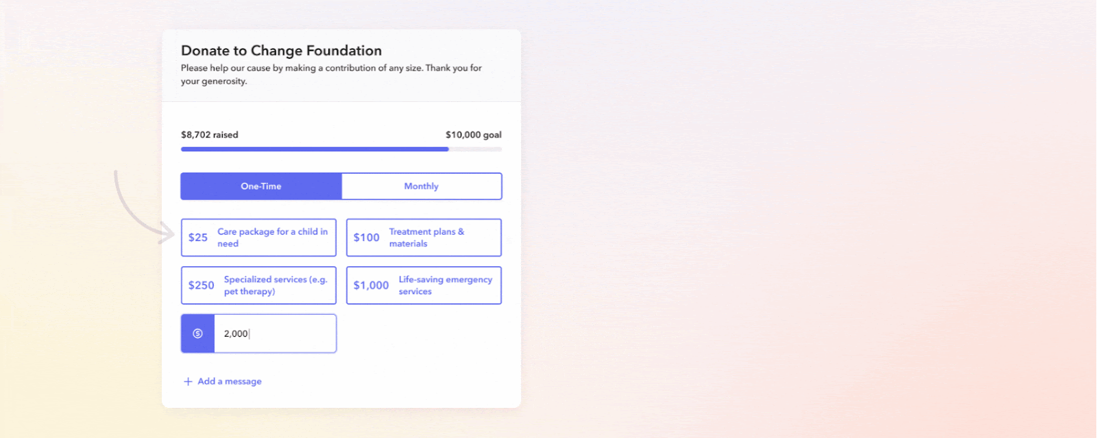 Donation landing page: Givebutter donation form