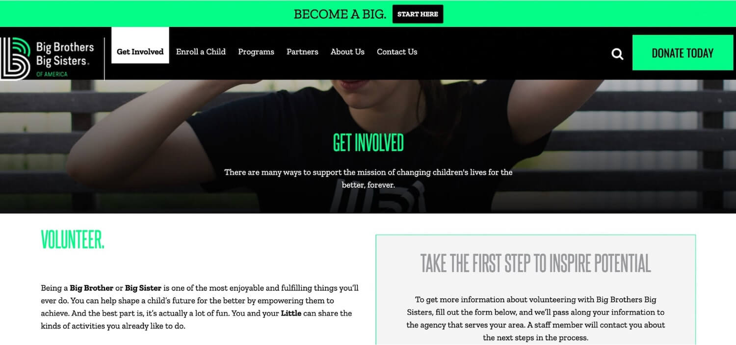 Nonprofit web design: Big Brothers Big Sisters