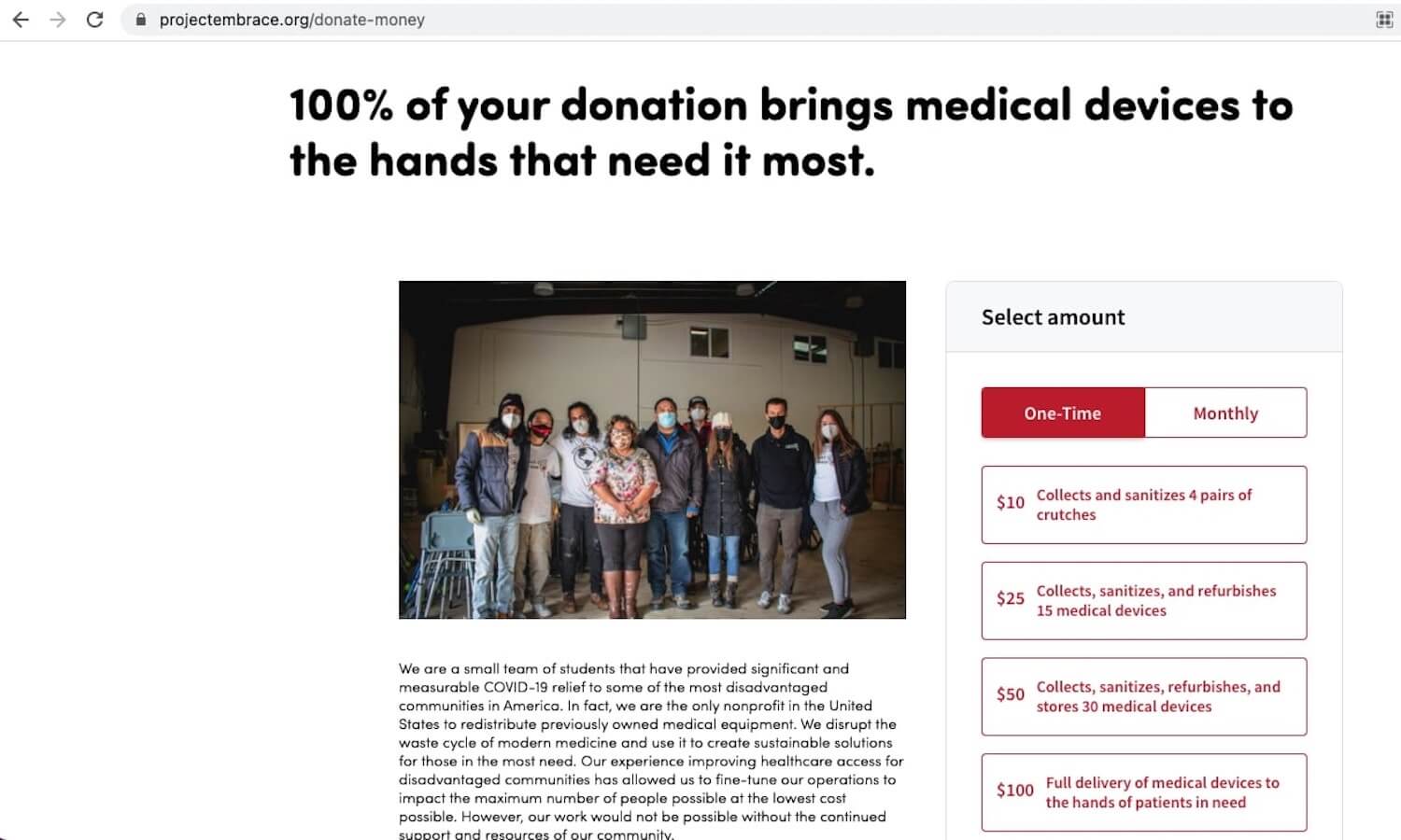 Nonprofit web design: Project Embrace