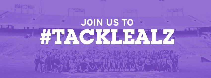 A purple background with white text that says "Help us Tackle ALZ"