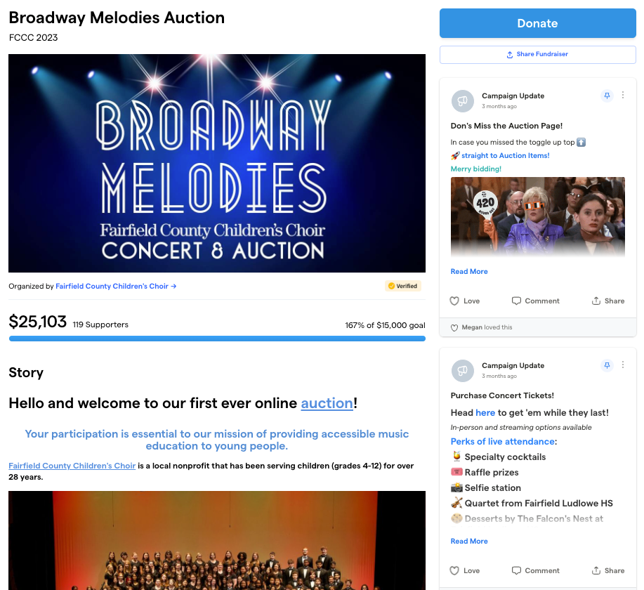 Broadway Melodies's fundraising page on Givebutter