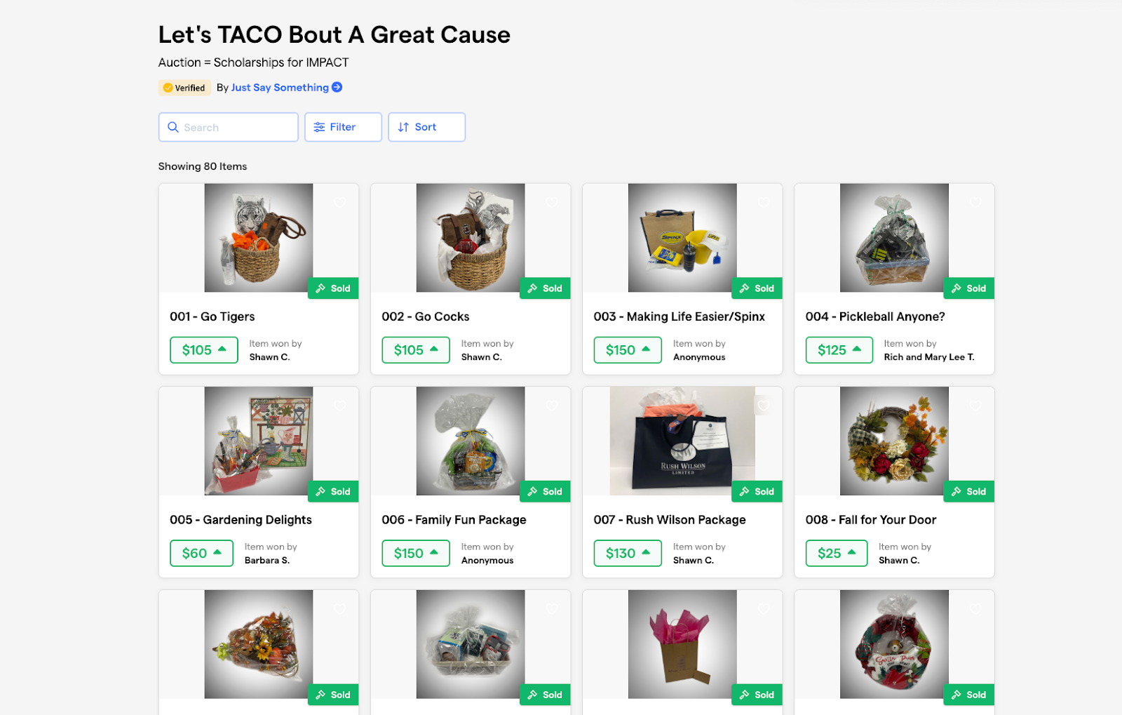 ACO Bout A Great Cause's auction page Givebutter