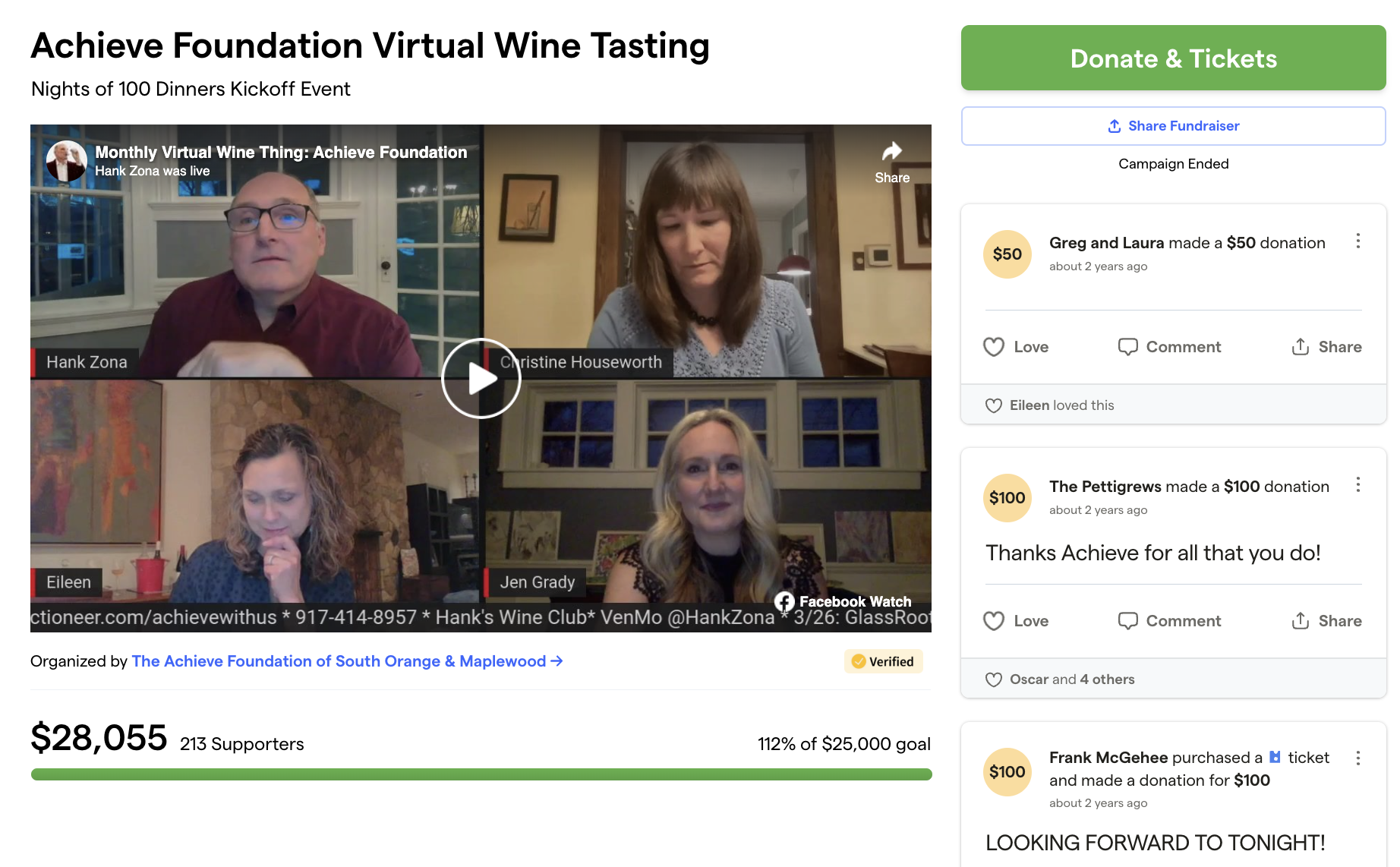 Virtual wine tasting event hosted by The Achieve Foundation