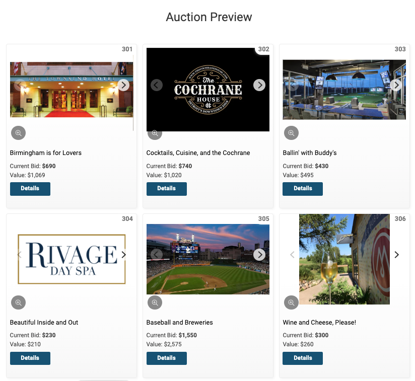 Auction Preview page on Clickbid