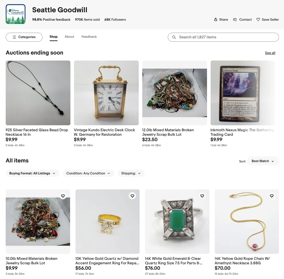 Seattle Goodwill's auction items on Charity Seller