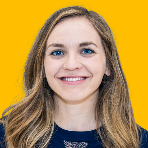 Hayley's headshot against a yellow background
