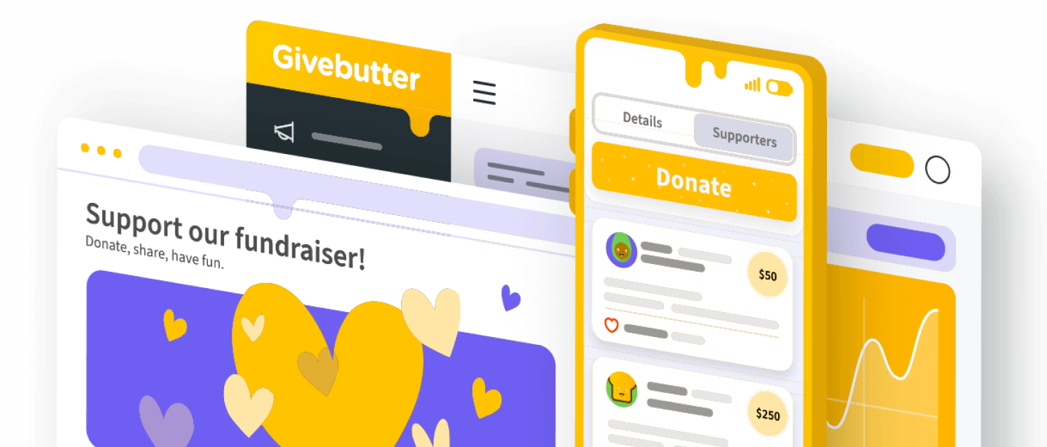 Givebutter platform, mobile and web illustration