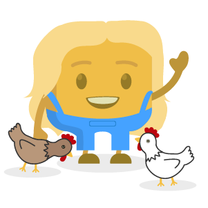 Bronwyn's buttermoji in overalls with chickens