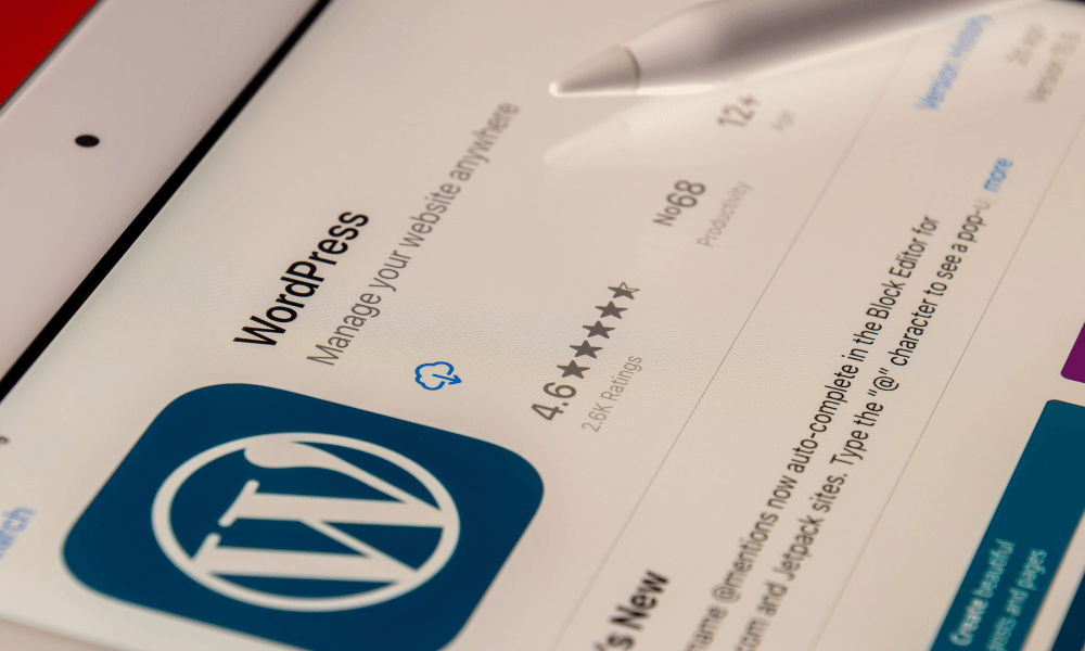 iPad screen with the WordPress app pulled up