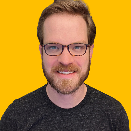 Kevin's headshot against a yellow background