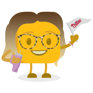 Keely's buttermoji holding a Phillies flag